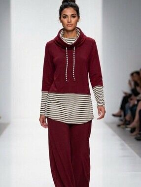 Bibi 555Striped Cowl Neck Tunic in Red & White